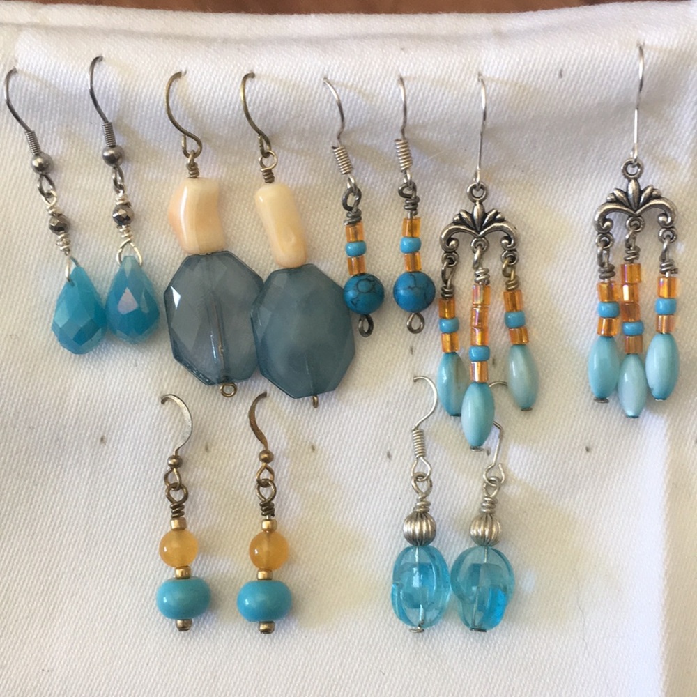 6 prs earrings: aqua & orange colored